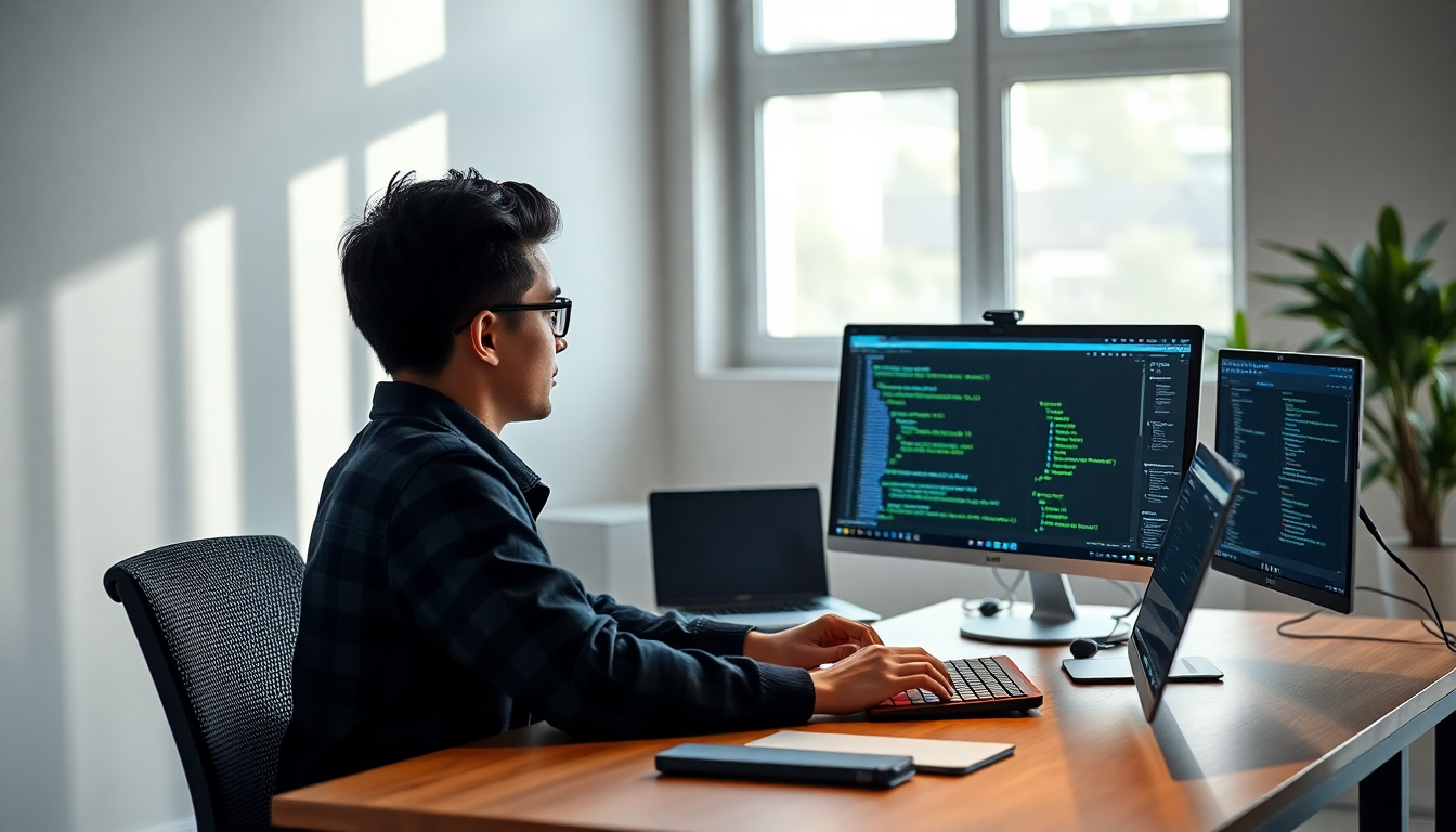 다양한 기기에서 파이썬 코딩 연습과 온라인 강의를 병행하는 학습자의 모습