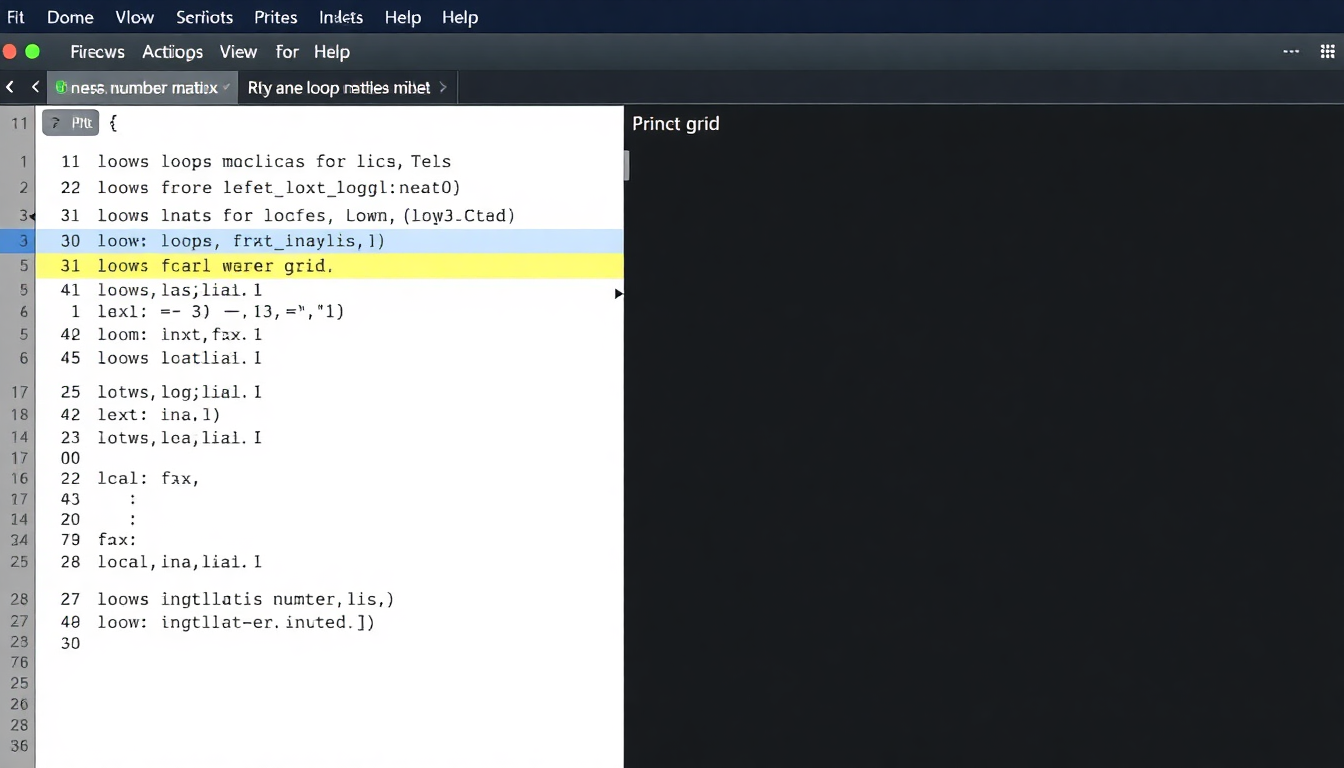 중첩된 for 문으로 3x3 행렬을 출력하는 파이썬 코드와 출력 결과가 보이는 화면