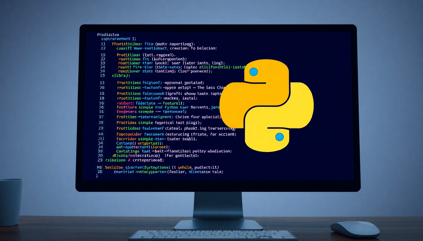 파이썬 코드가 컴퓨터 화면에 보이고 주요 문법과 라이브러리를 색상으로 강조한 이미지