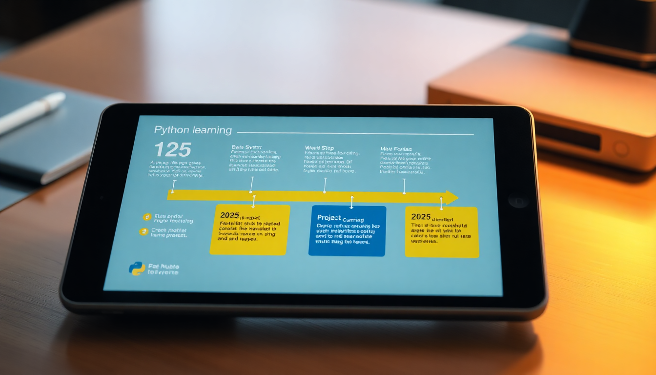 기본 문법부터 실전 프로젝트까지 단계별 파이썬 학습 로드맵을 보여주는 디지털 차트