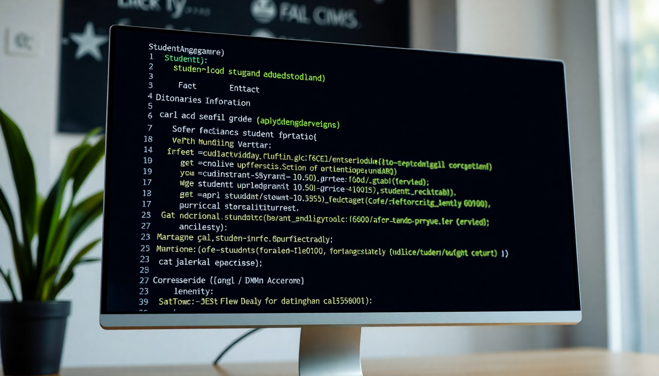 학생 성적 관리 시스템 코드 예시가 보이는 컴퓨터 화면