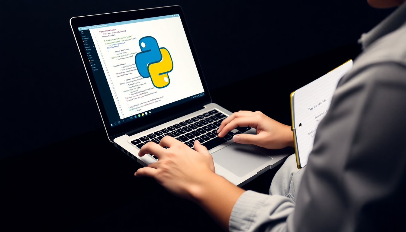 함수와 클래스에 대해 학습을 준비하며 파이썬 코딩에 집중하는 사람의 모습