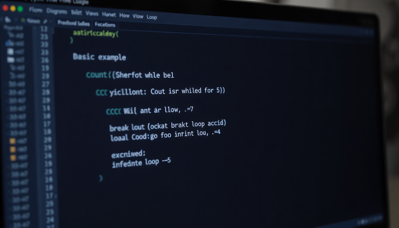 1부터 5까지 카운트하는 파이썬 while 문 코드와 무한 루프 방지 주석이 보이는 컴퓨터 화면