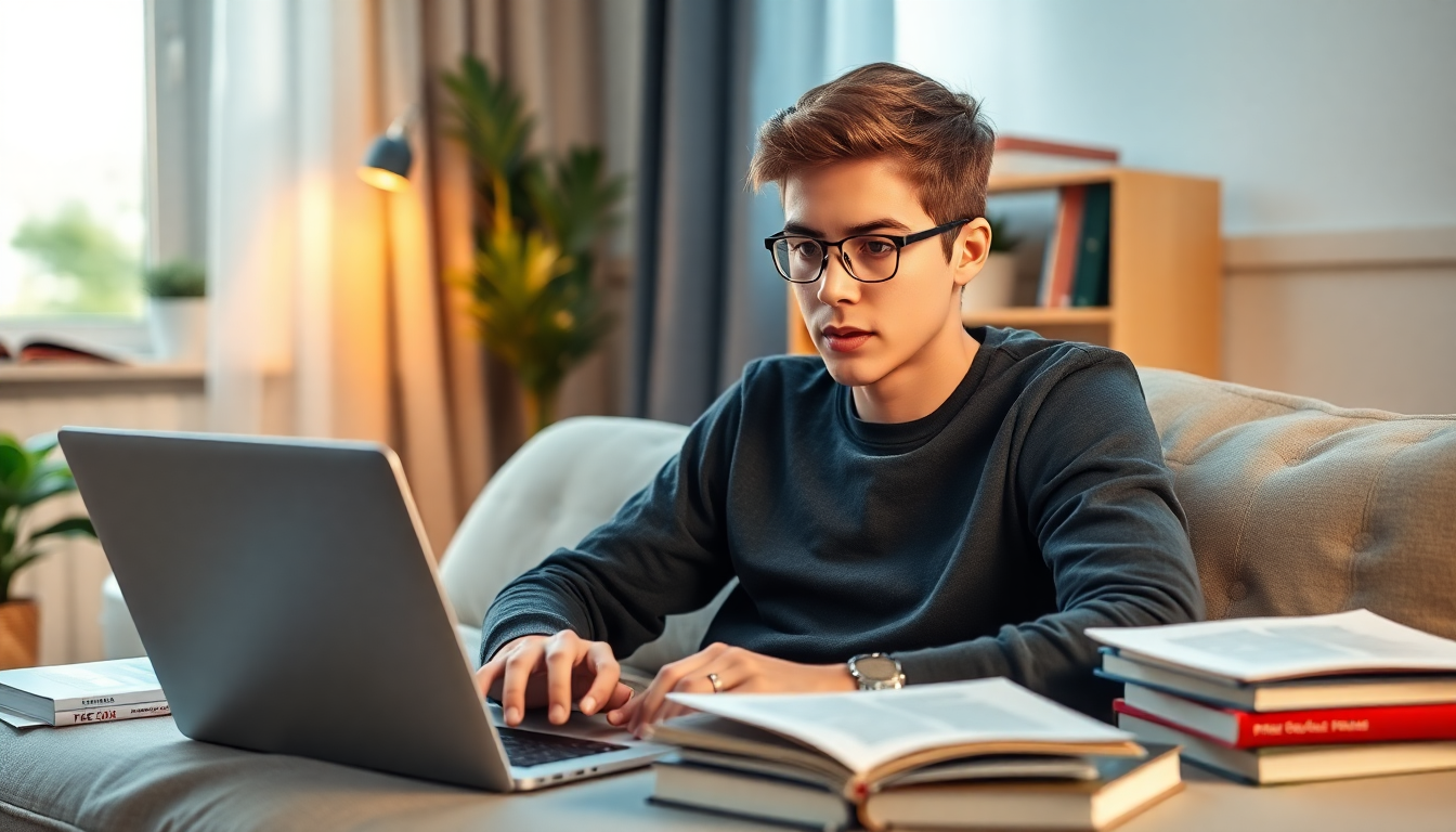 자기주도학습의 장점을 보여주는 온라인 파이썬 공부하는 젊은 성인의 모습