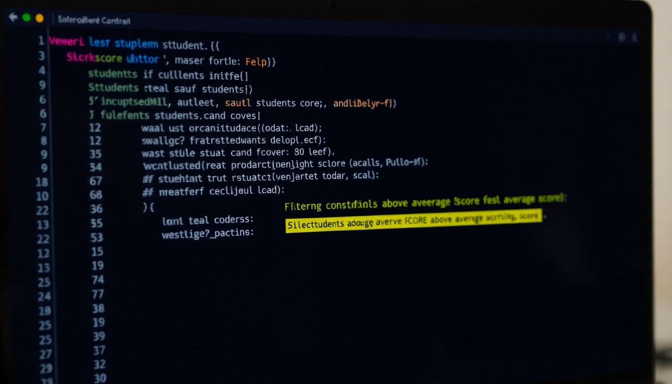 for 반복문 안에 조건문을 사용해 평균 이상 학생을 필터링하는 파이썬 코드가 보이는 화면