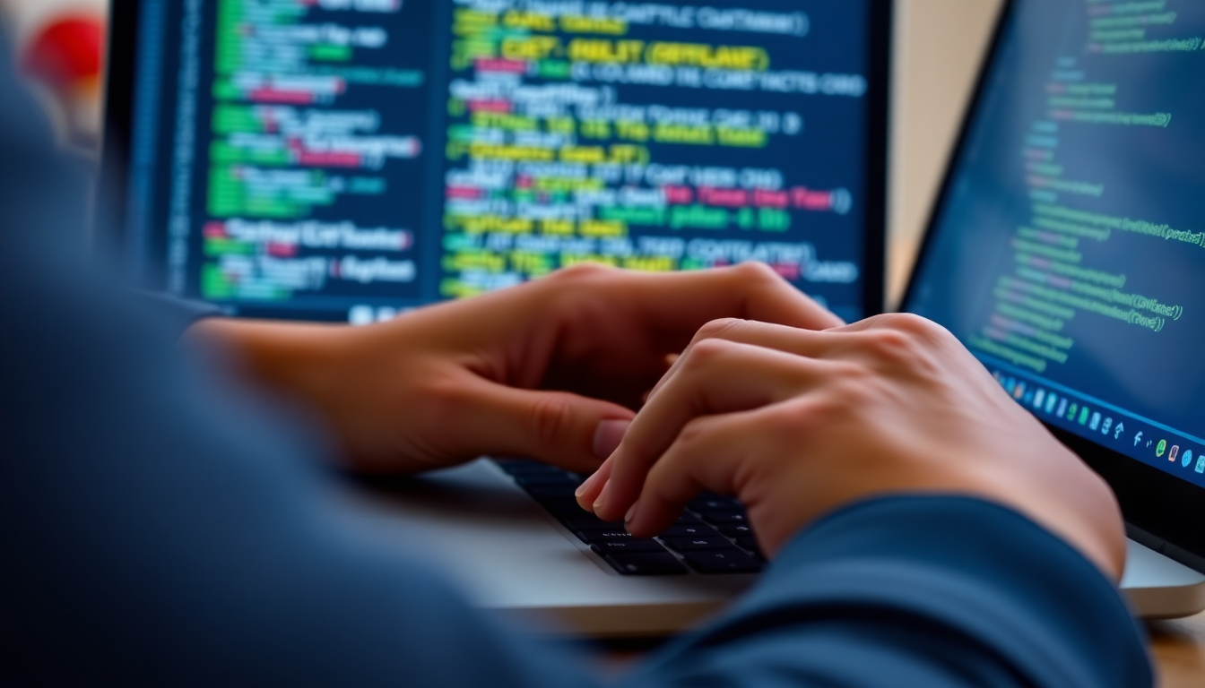 파이썬 코드를 입력하는 프로그래머의 손