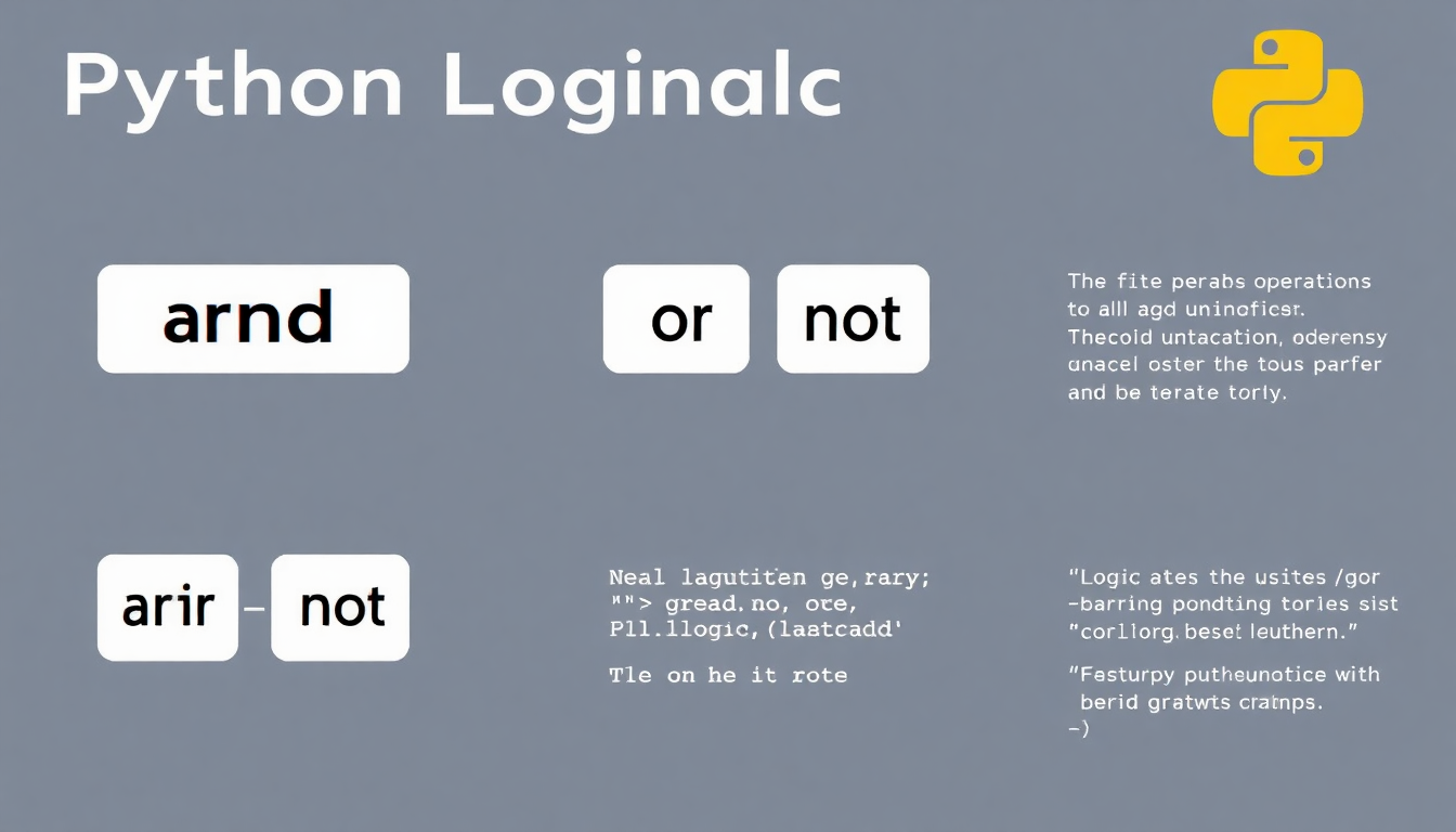 파이썬 논리 연산자 and, or, not과 함께 간단한 예시 코드와 로직 게이트 아이콘을 나타낸 인포그래픽