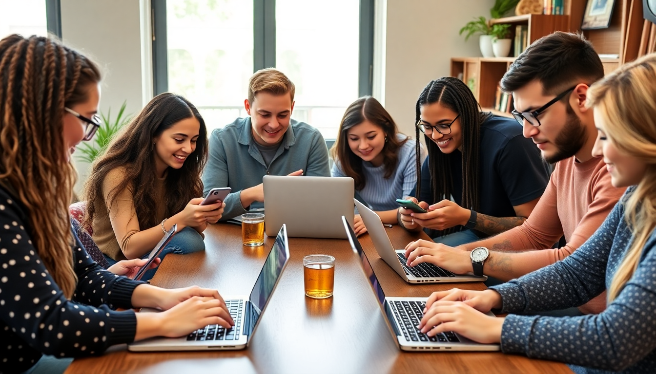 카페와 집 등 다양한 환경에서 스마트폰과 노트북으로 파이썬 코딩을 배우는 다양한 유형의 학습자들
