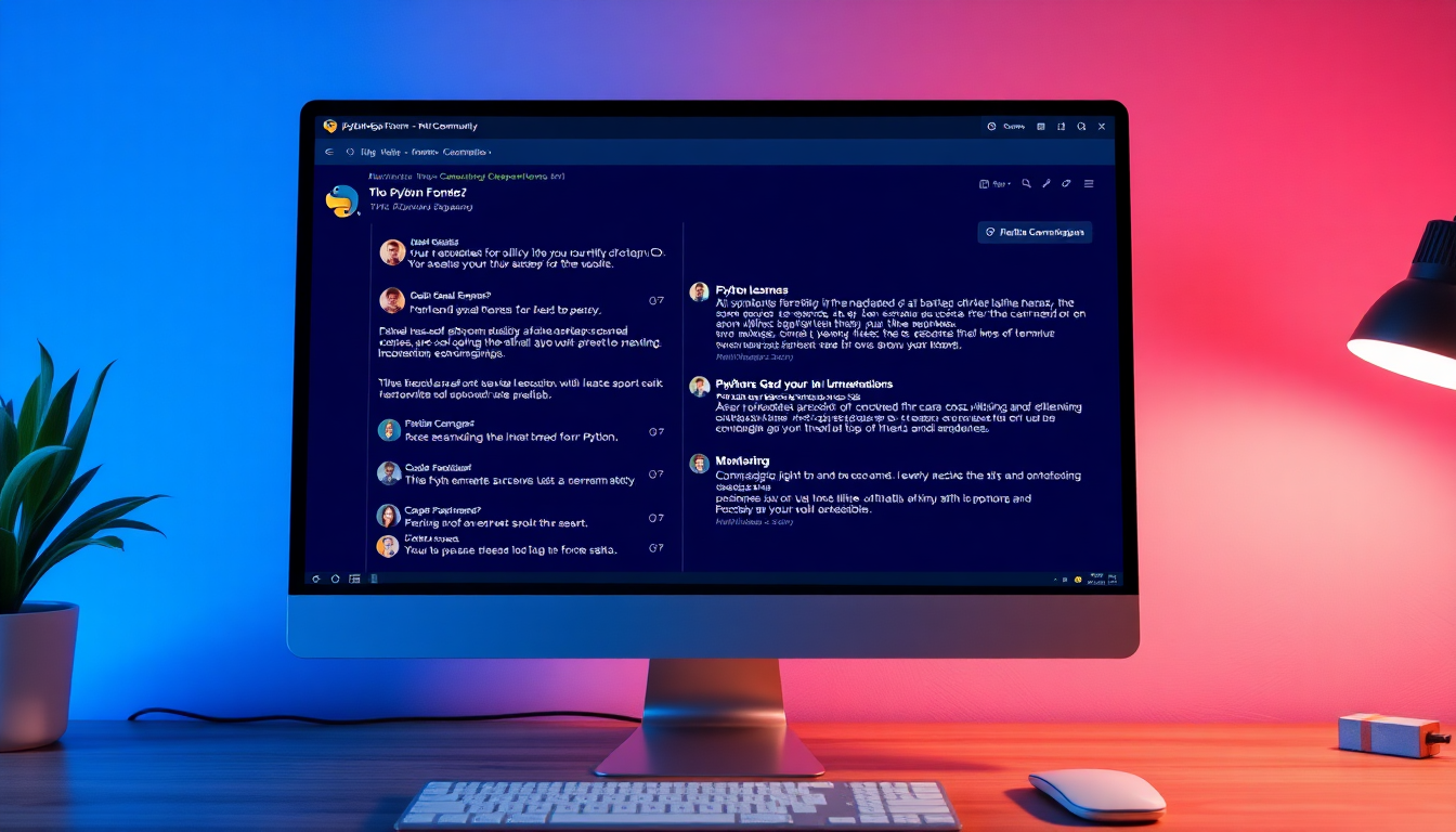 파이썬 학습 지원 시스템 구성을 보여주는 활발한 온라인 커뮤니티와 멘토링 화면